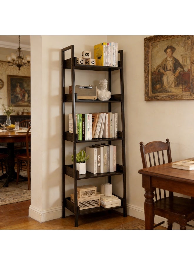  CityRiya-Long رف تخزين من 5 طبقات، رف كتب، خزانة كتب سلم، أرفف مطبخ كبيرة، رف كتب صناعي، رفوف وحدات للمكتب المنزلي، منظم رف تخزين العرض لغرفة النوم، غرفة المعيشة، (أسود) - Image 2